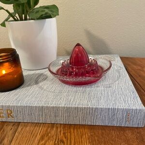Vintage ARC France Cranberry Red Hobnail Depression Glass Juicer / Reamer